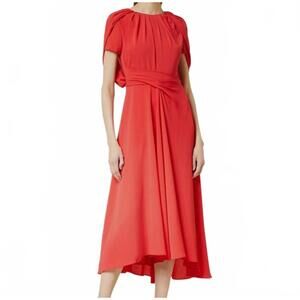 NEW TALBOT RUNHOF stretch crespina midi dress in red